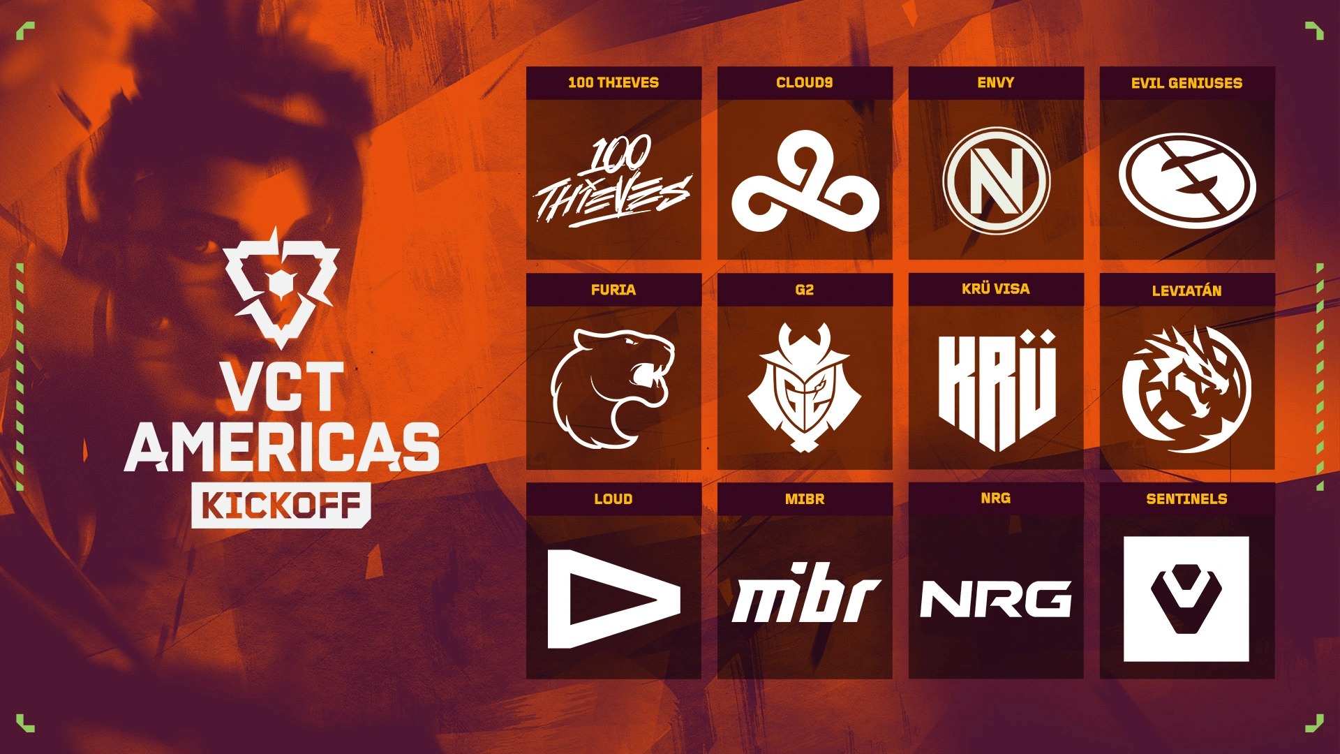 Juegaesports Equipos VCT Americas 2026 Kickoff VALORANT – 100 Thieves, Cloud9, ENVY, Evil Geniuses, FURIA, G2 Esports, KRÜ Esports, Leviatán, LOUD, MIBR, NRG, Sentinels